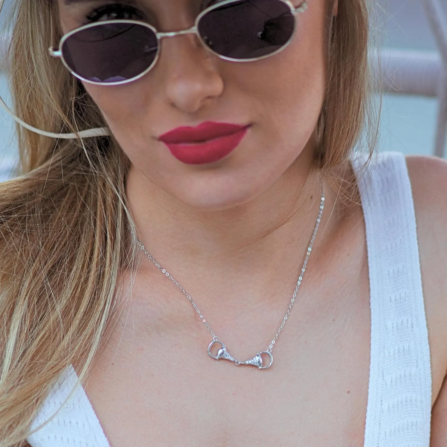 925 Sterling Silver Horse Necklace. Horsebit & Stirrup Pendant Necklaces in Silver, 18K Gold, or Rose Gold Plating. Classy Jewelry Gift for Her