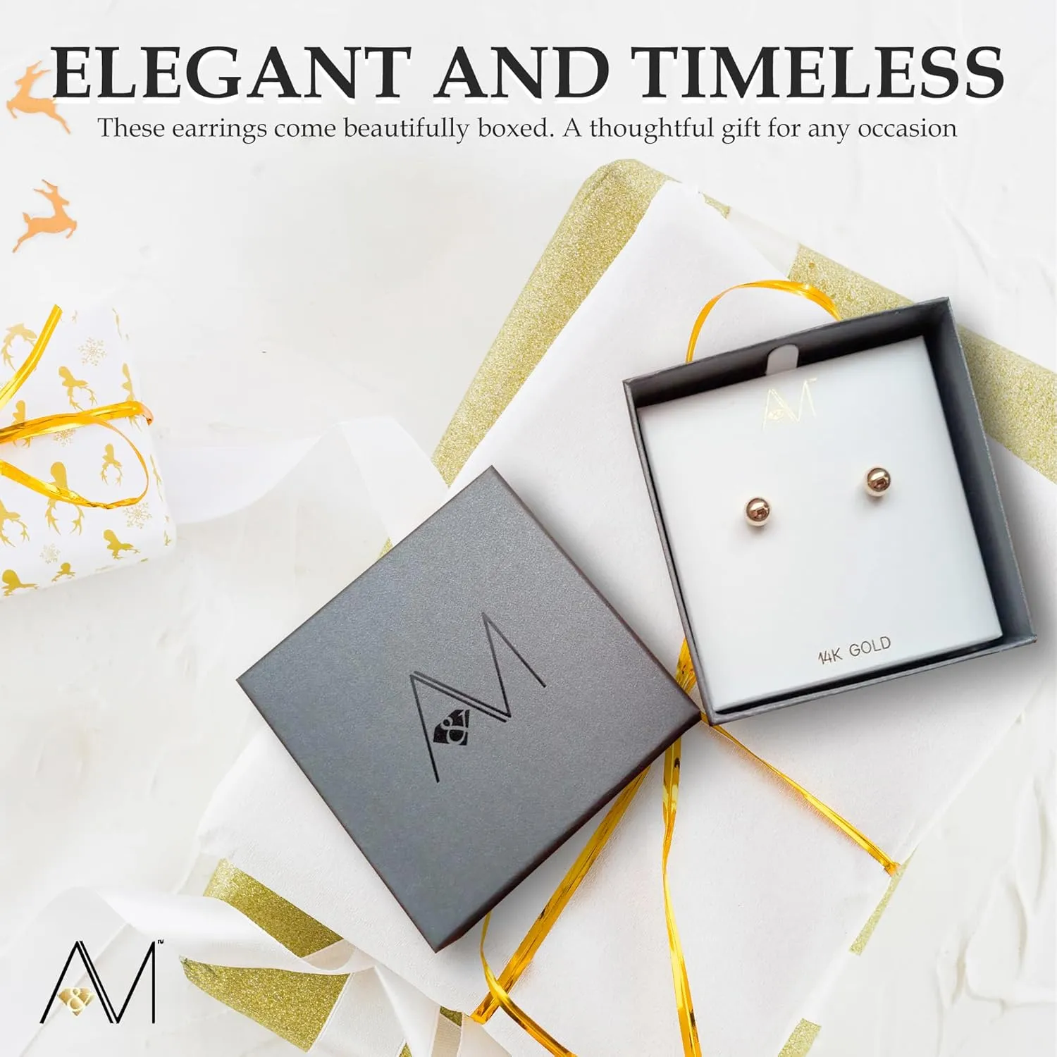 A&M 14k Gold Ball Stud Earrings - Lightweight Gold Studs Earrings for Women - Comfortable for Daily Wear Hypoallergenic Earrings with Secure Post Back - Sizes 3MM8MM