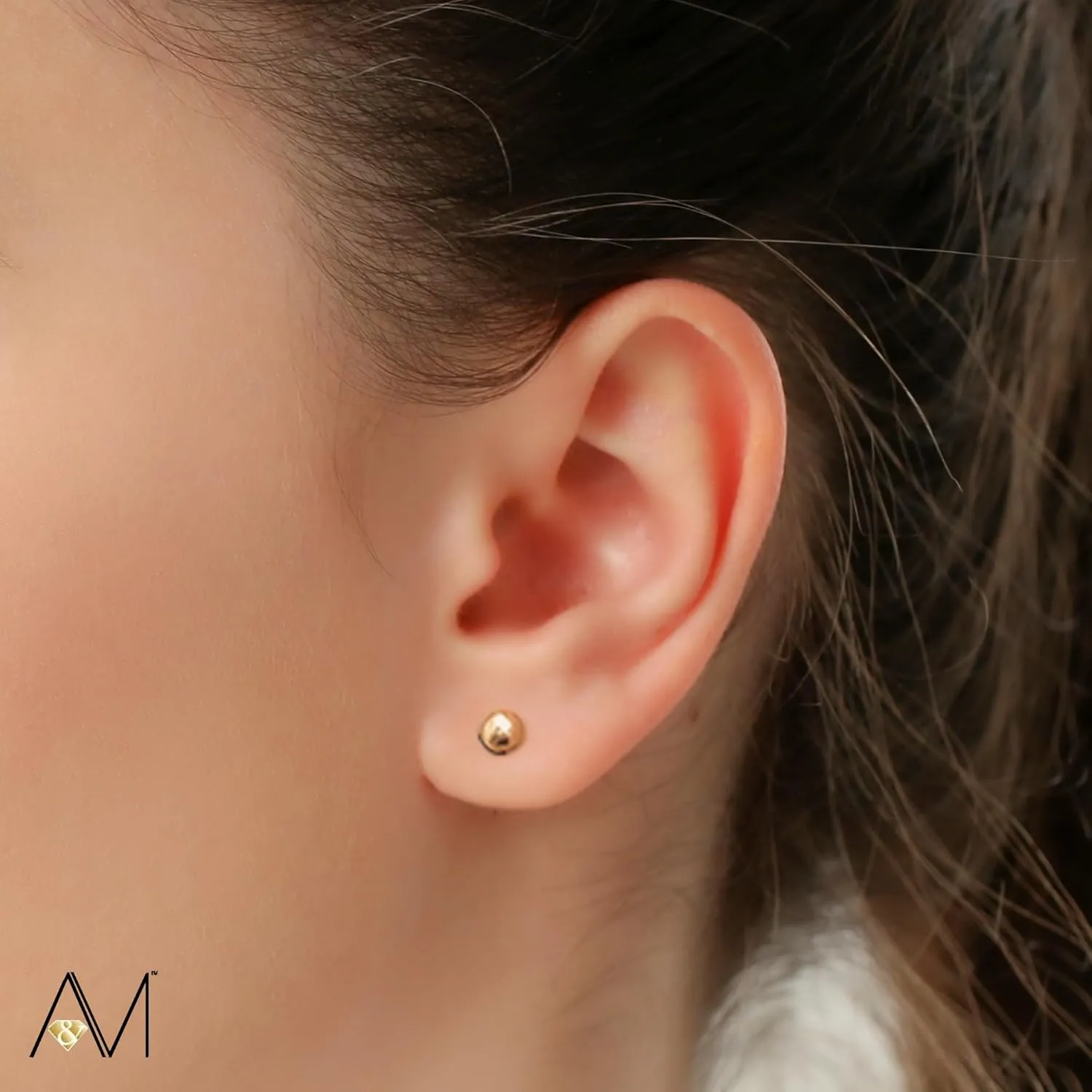 A&M 14k Gold Ball Stud Earrings - Lightweight Gold Studs Earrings for Women - Comfortable for Daily Wear Hypoallergenic Earrings with Secure Post Back - Sizes 3MM8MM