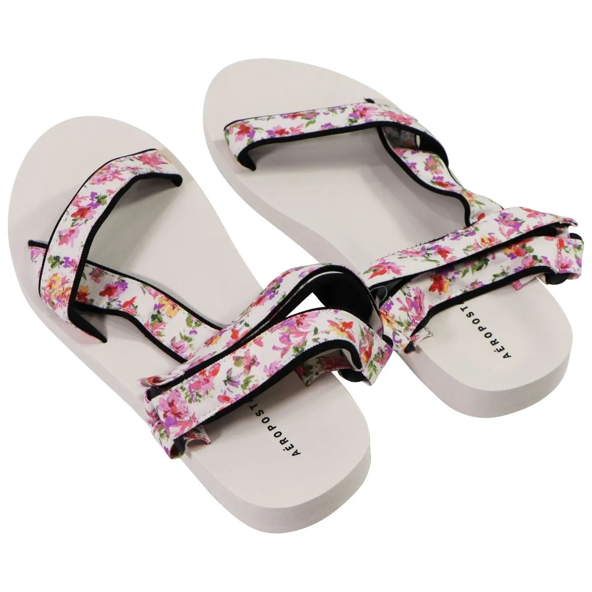 AEROPOSTALE Velcro Strap Floral Sandals - White Floral (Size: US 9)