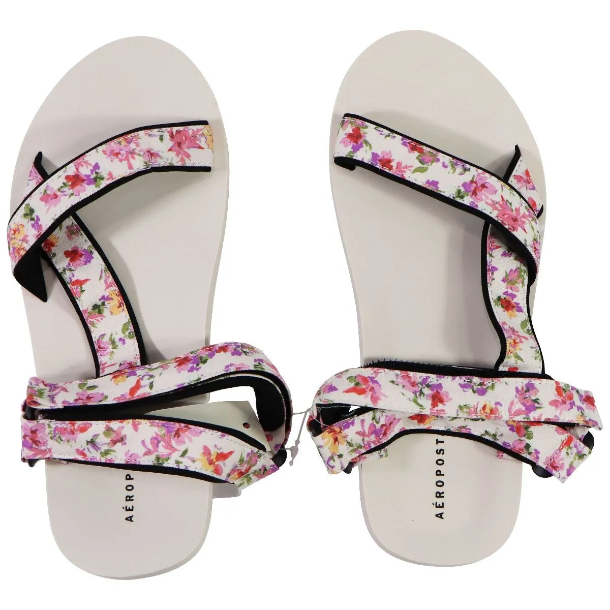 AEROPOSTALE Velcro Strap Floral Sandals - White Floral (Size: US 9)