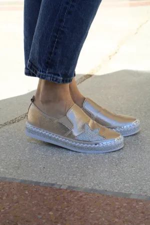 ARIANNE Champagne Leather Star Slip-Ons