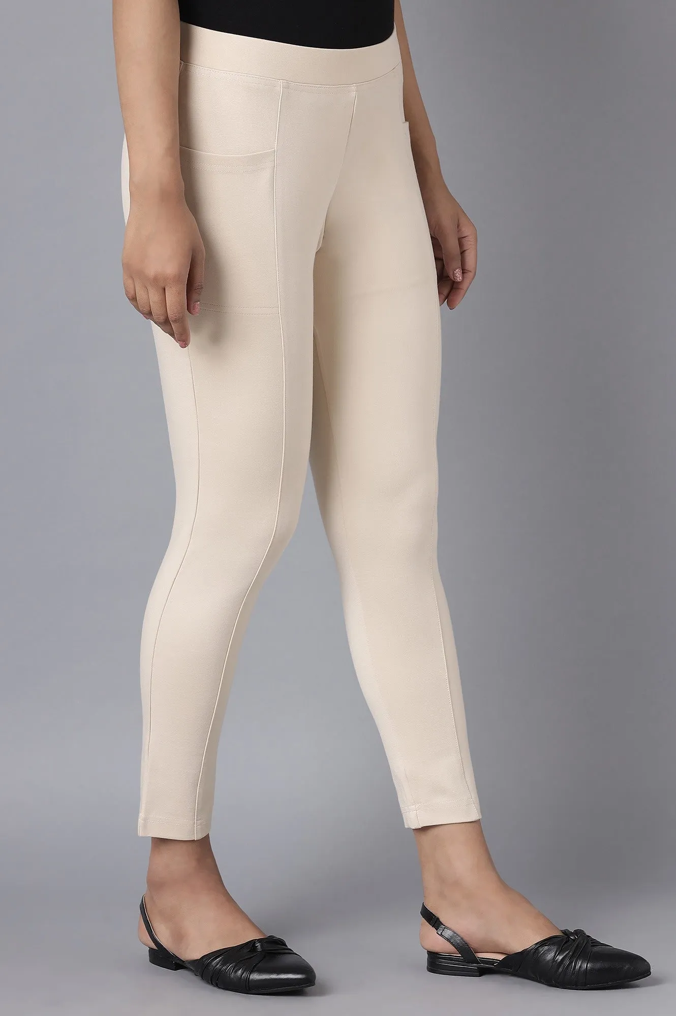 Beige Straight Yoga Tights