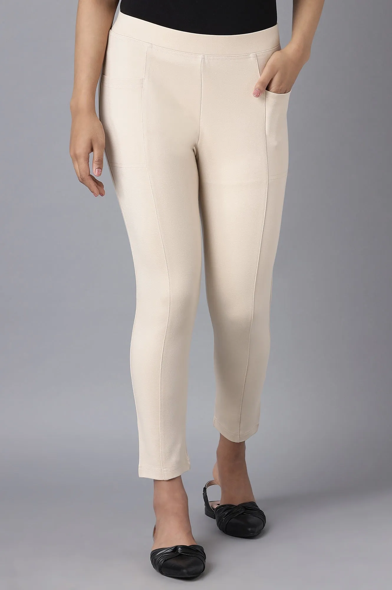 Beige Straight Yoga Tights