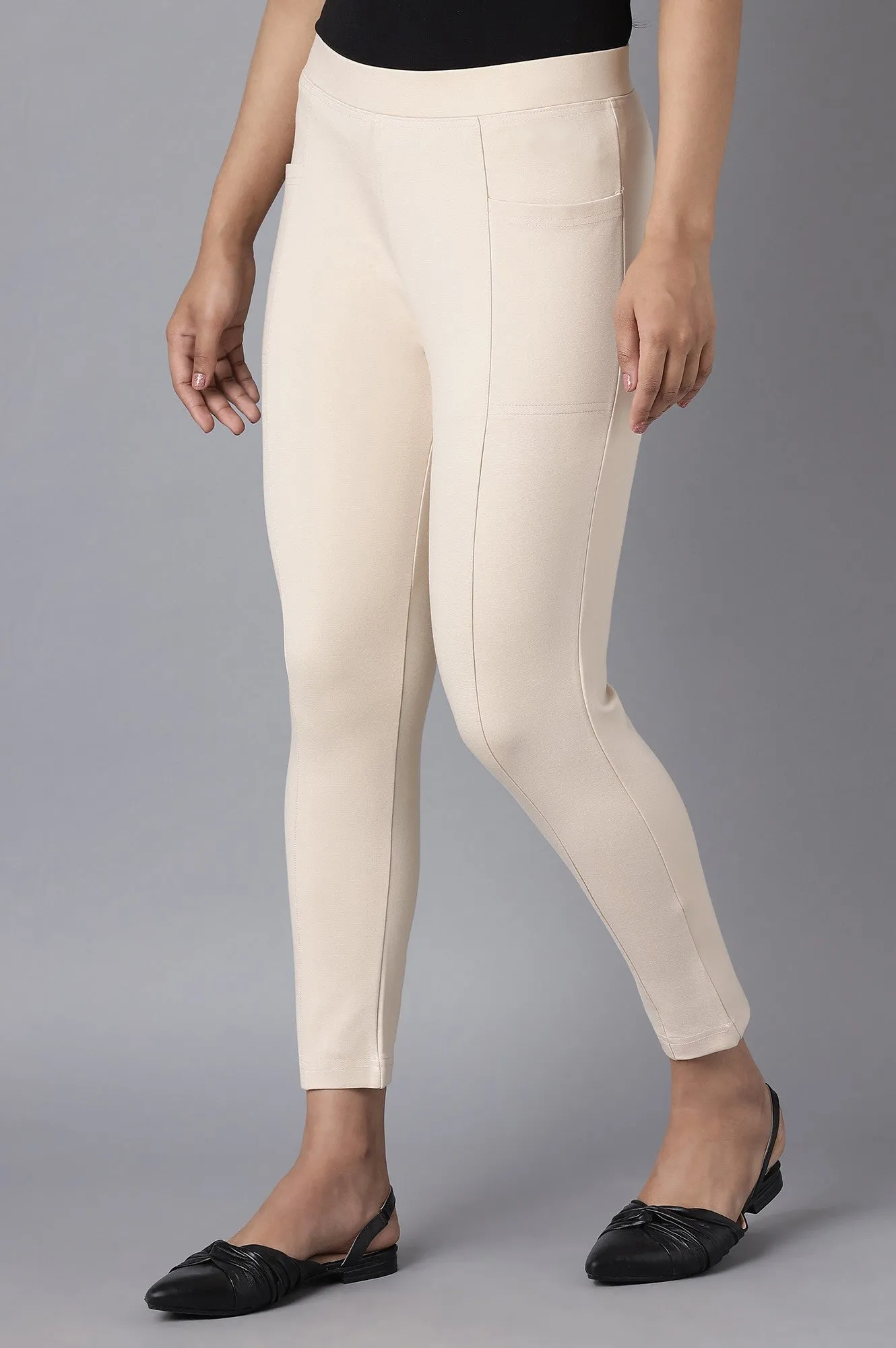 Beige Straight Yoga Tights