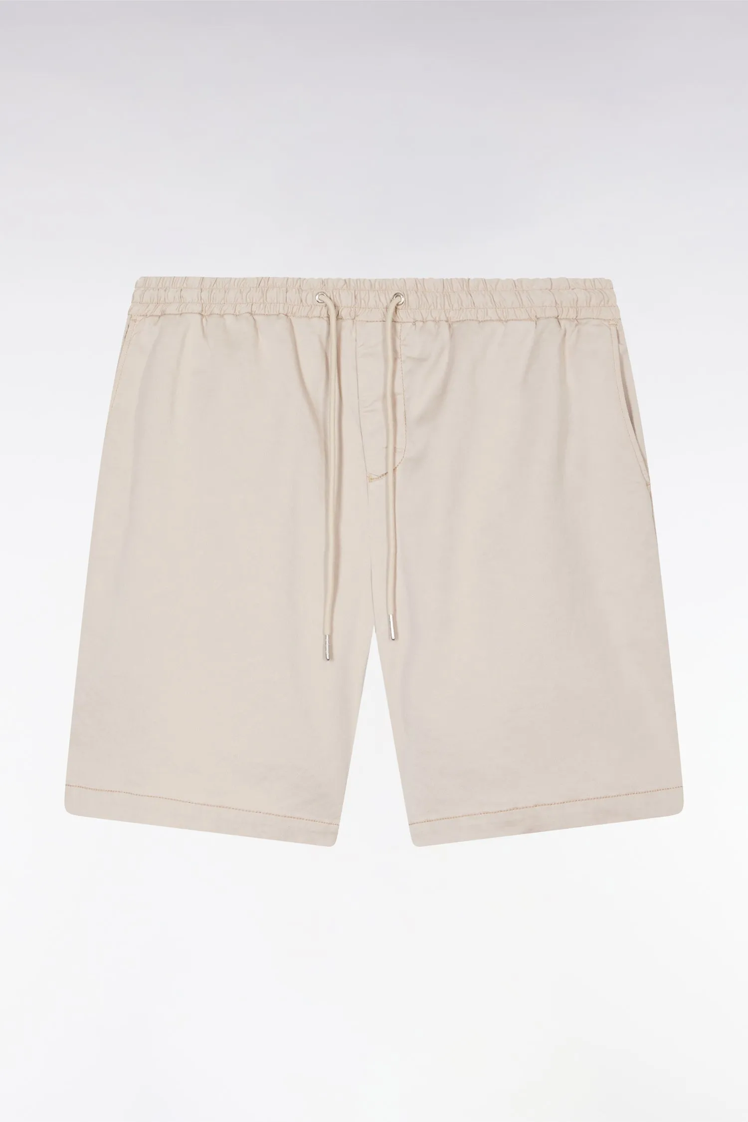 Bermuda à taille élastiquée en lyocell et coton stretch beige