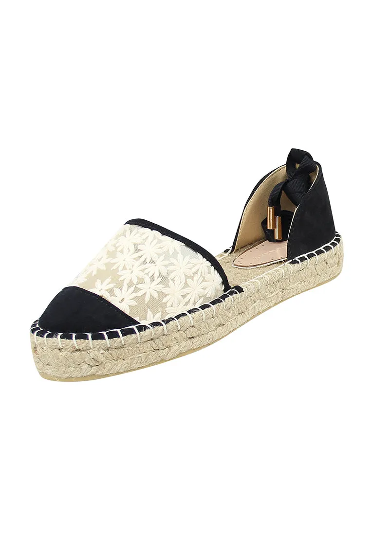 Black Flat Fabric Sandals