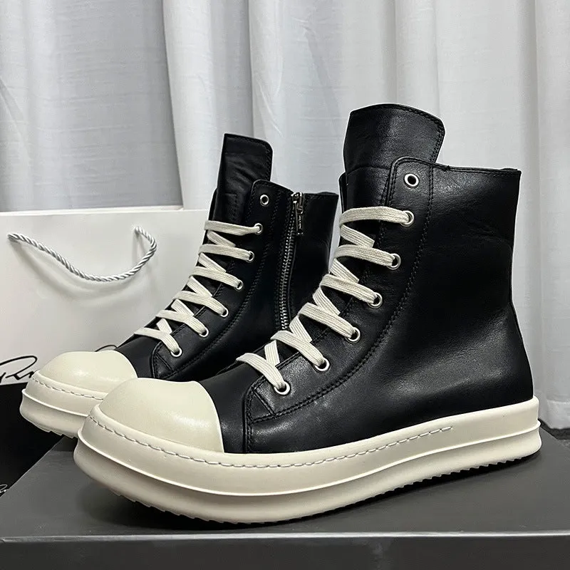 Black Leather High Top Sneakers - AXIS028