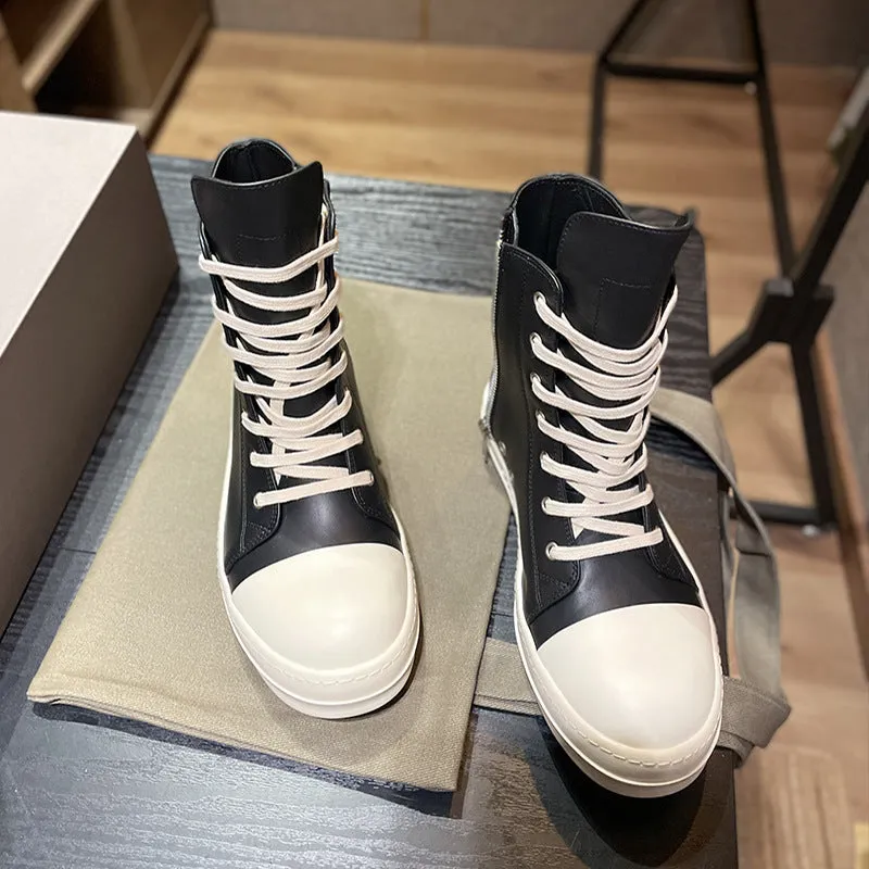 Black Leather High Top Sneakers - AXIS028