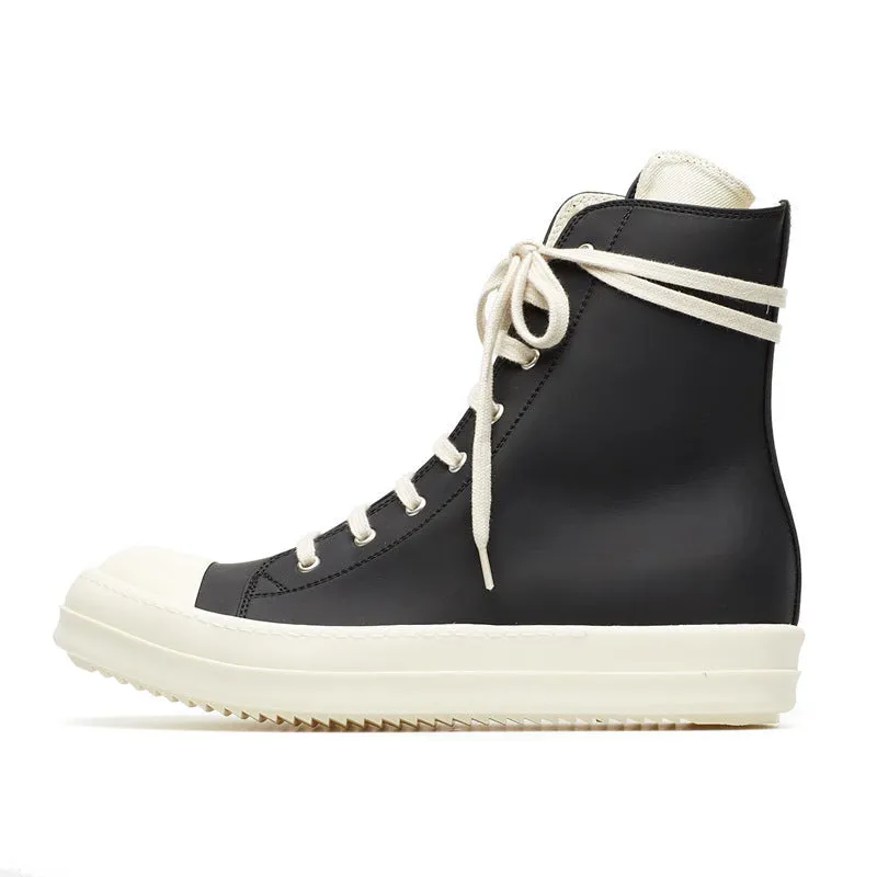 Black Leather High Top Sneakers - AXIS028