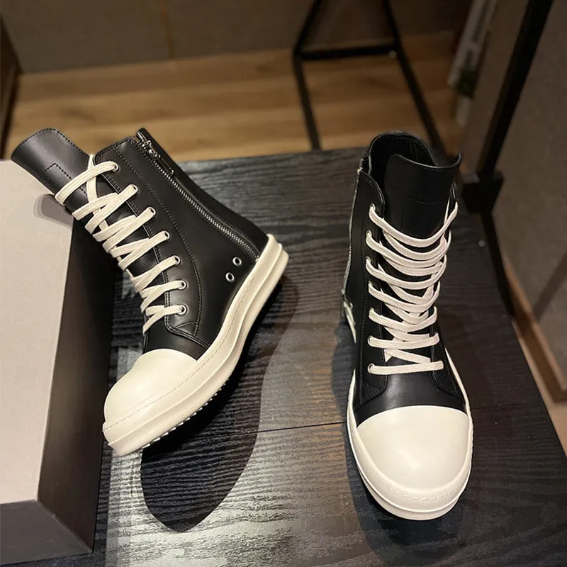 Black Leather High Top Sneakers - AXIS028