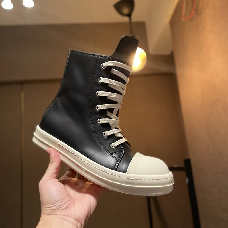 Black Leather High Top Sneakers - AXIS028