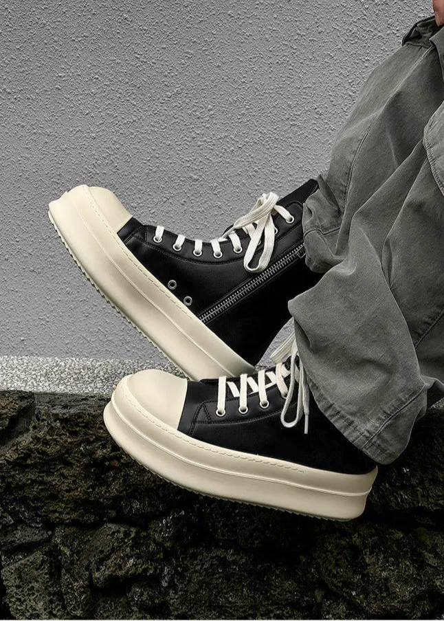 Black Leather High Top Sneakers - AXIS028