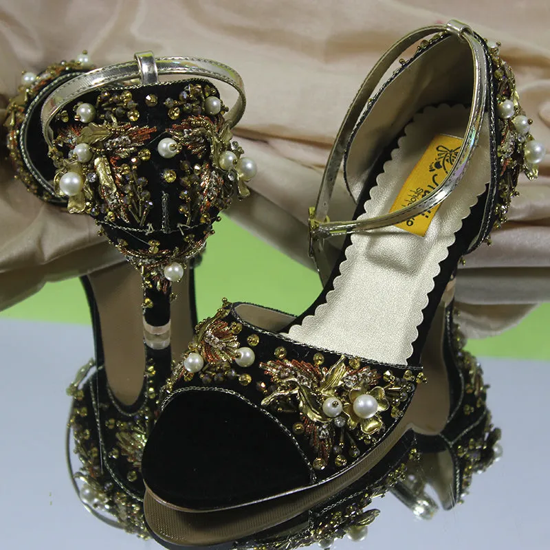 Black Open Toe Fancy High Heel Sandal for Women's