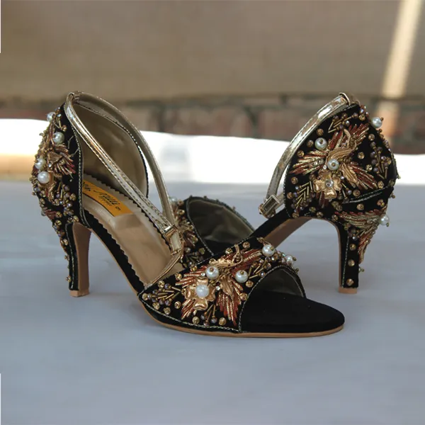 Black Open Toe Fancy High Heel Sandal for Women's