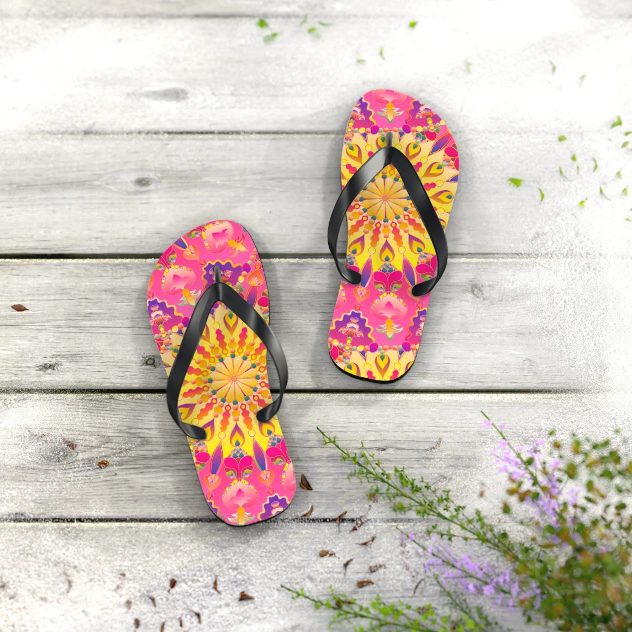Bohemian Mandala Pink Yellow Purple Flip Flops