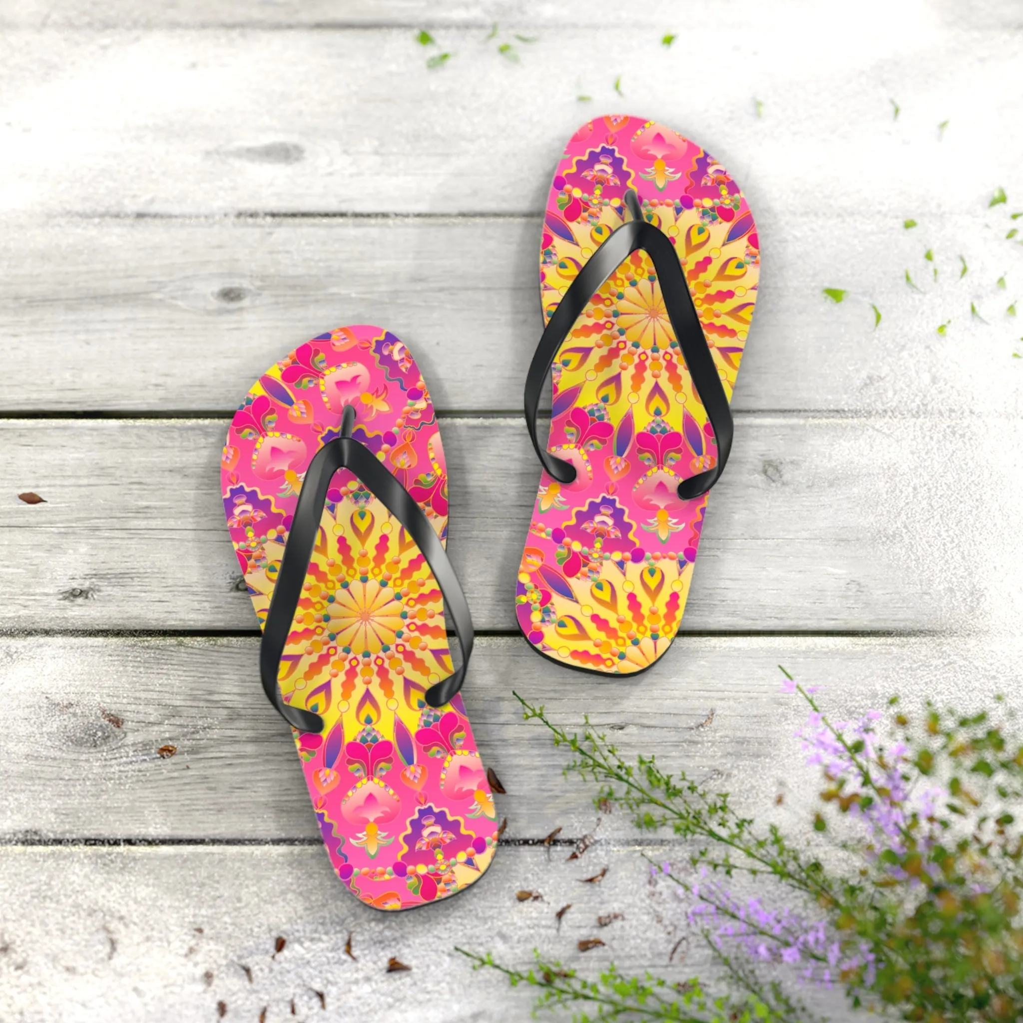 Bohemian Mandala Pink Yellow Purple Flip Flops