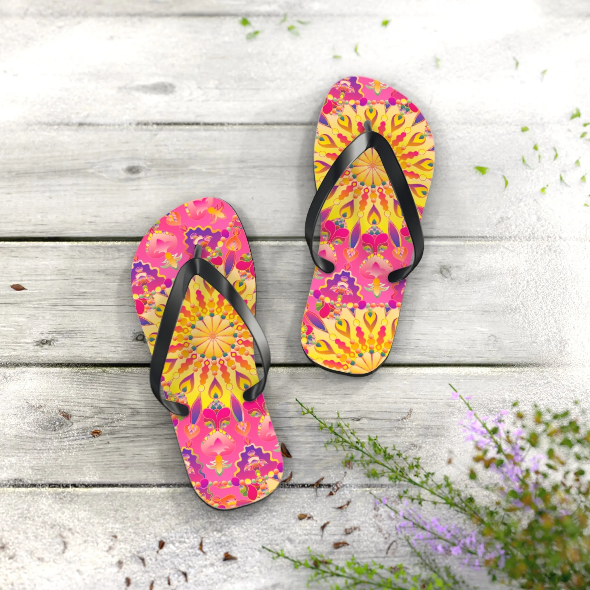 Bohemian Mandala Pink Yellow Purple Flip Flops