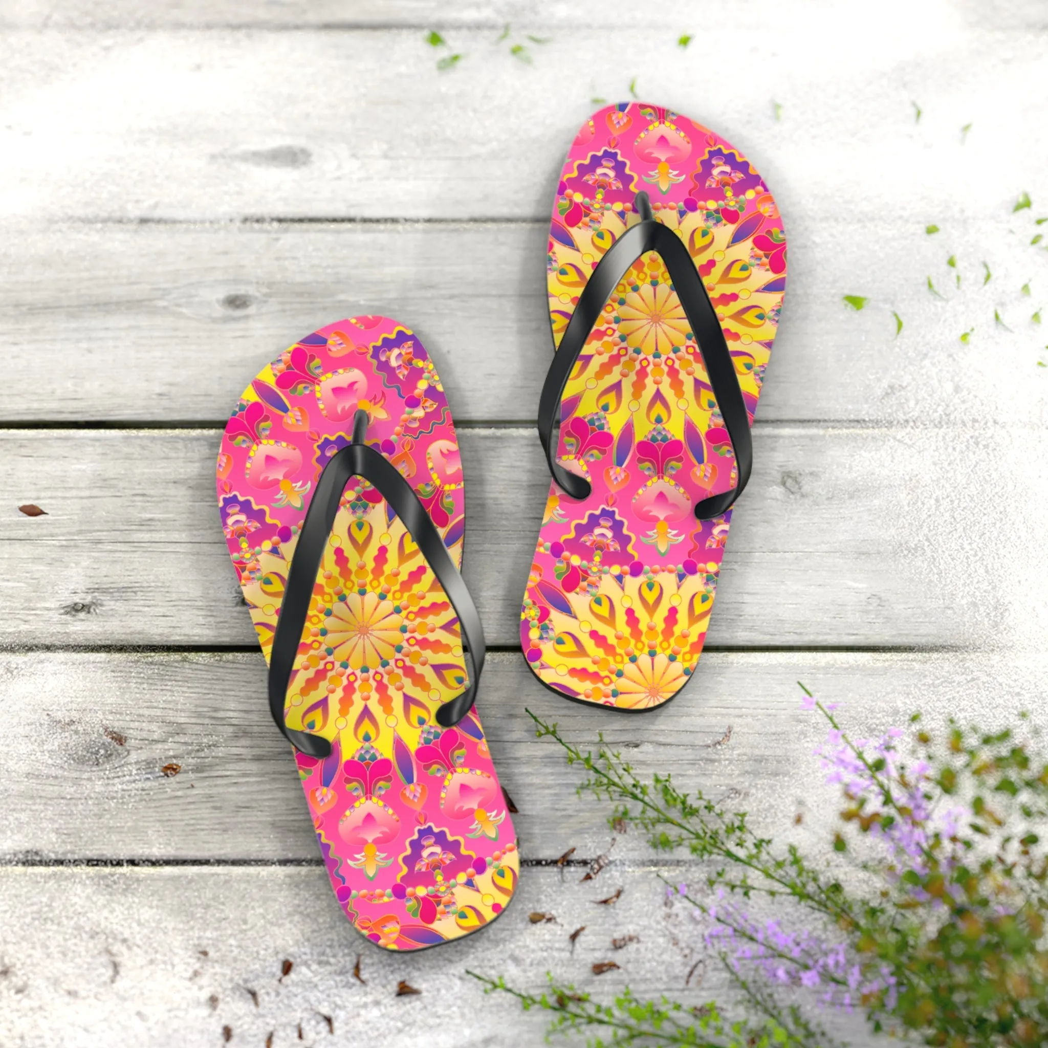 Bohemian Mandala Pink Yellow Purple Flip Flops