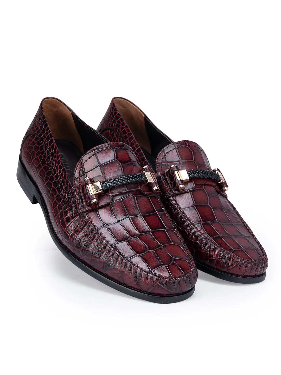 Burgundy Croco Textured Moccasins