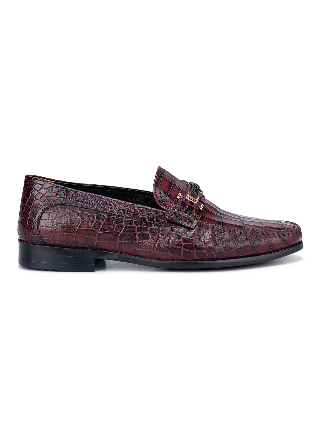 Burgundy Croco Textured Moccasins