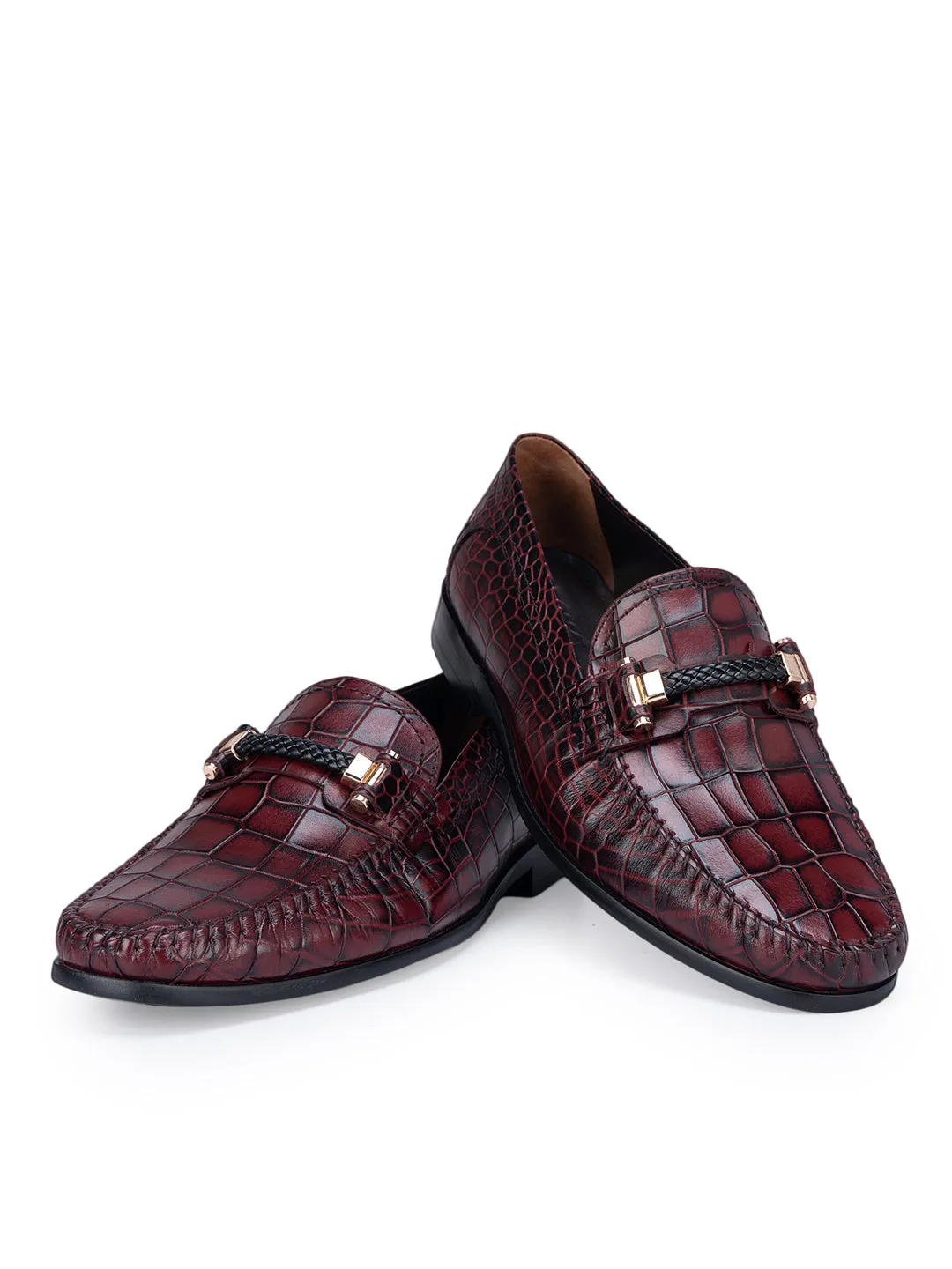Burgundy Croco Textured Moccasins