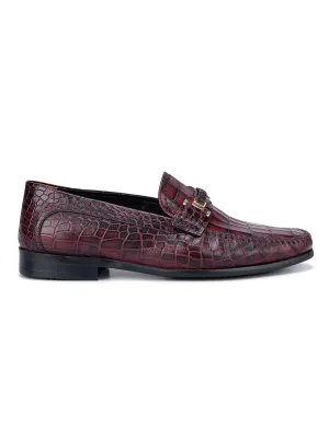 Burgundy Croco Textured Moccasins