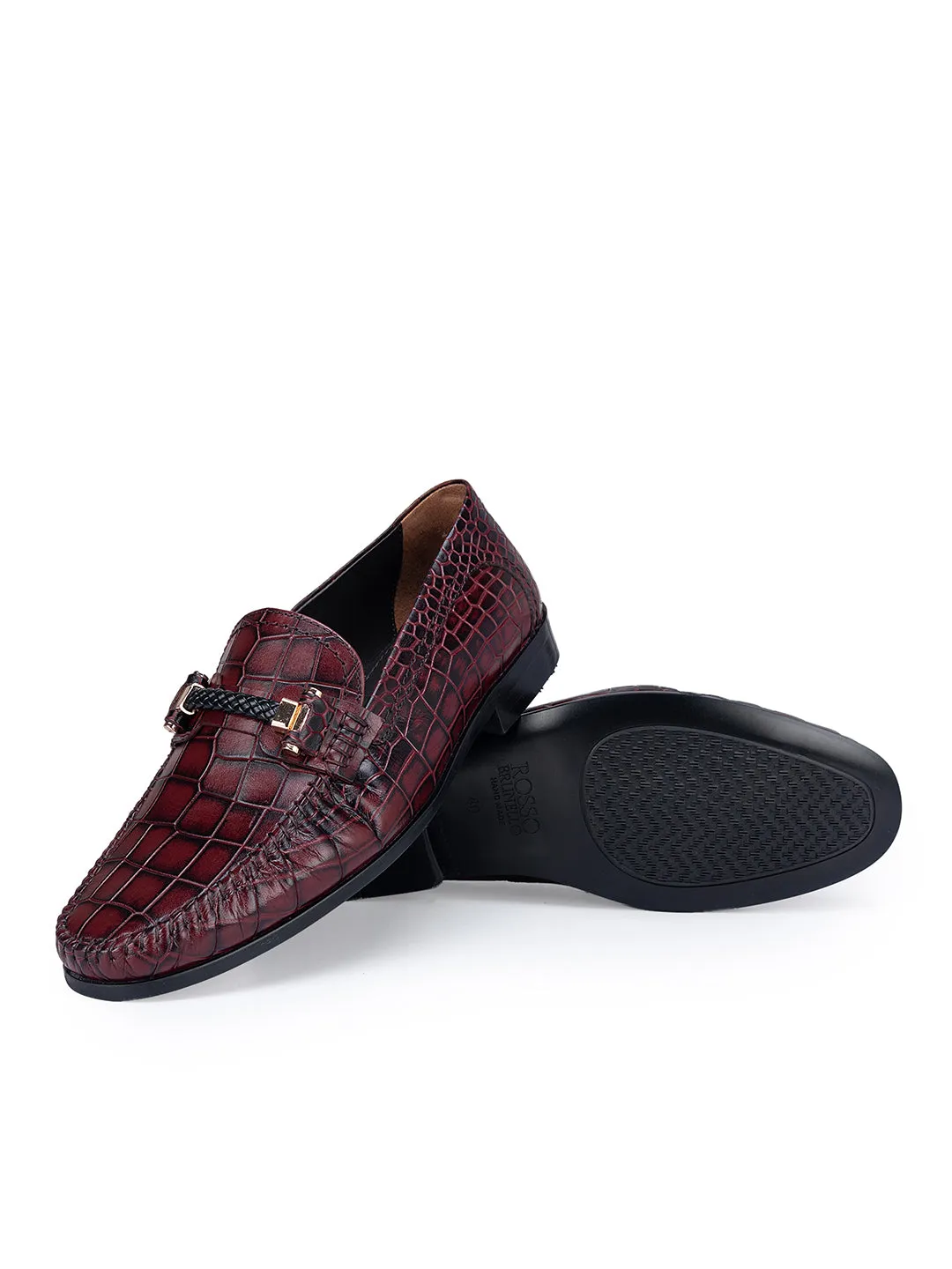 Burgundy Croco Textured Moccasins