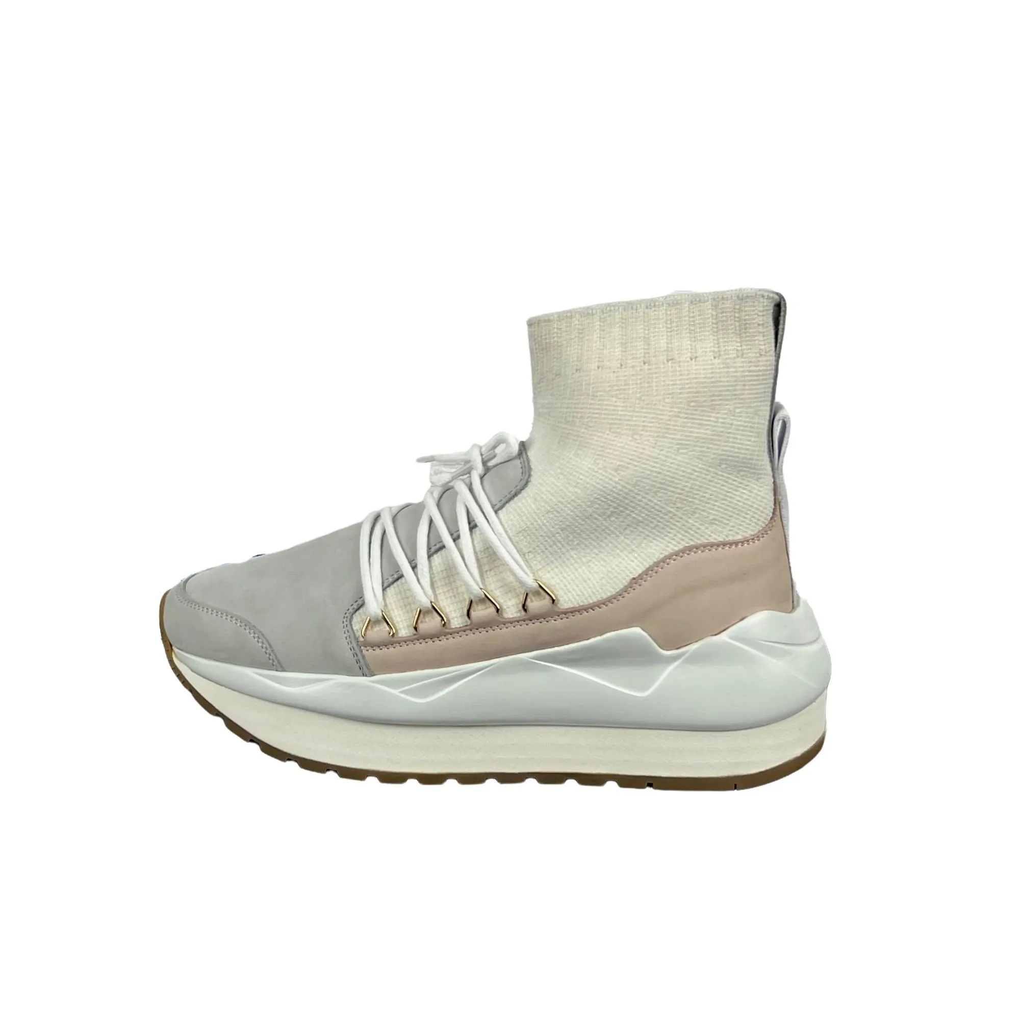 Buscemi Women Run1 Sock Wedge Grey/White Leather Sneakers Sample