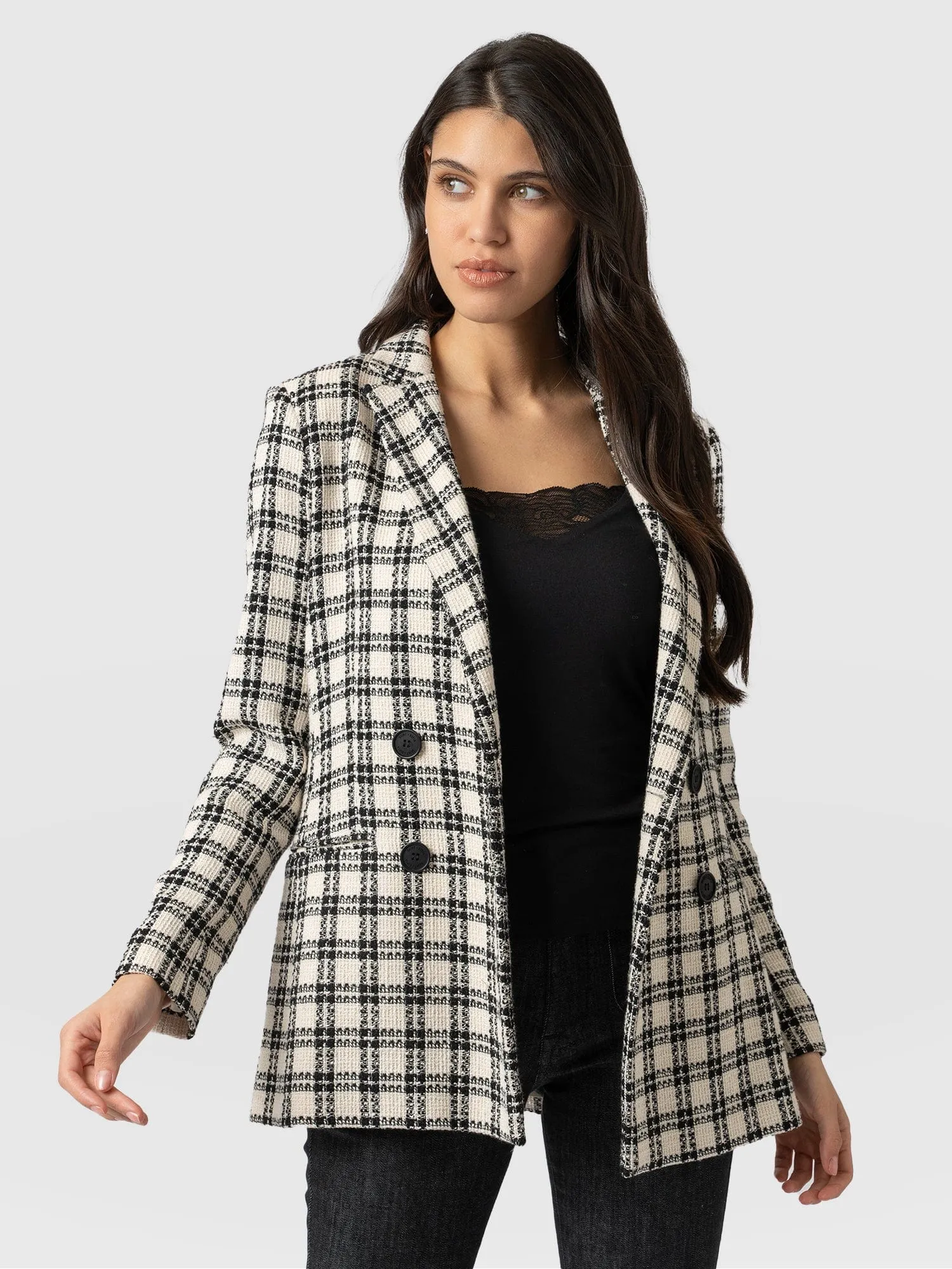 Cambridge Blazer - Black & Cream Check Bouclé