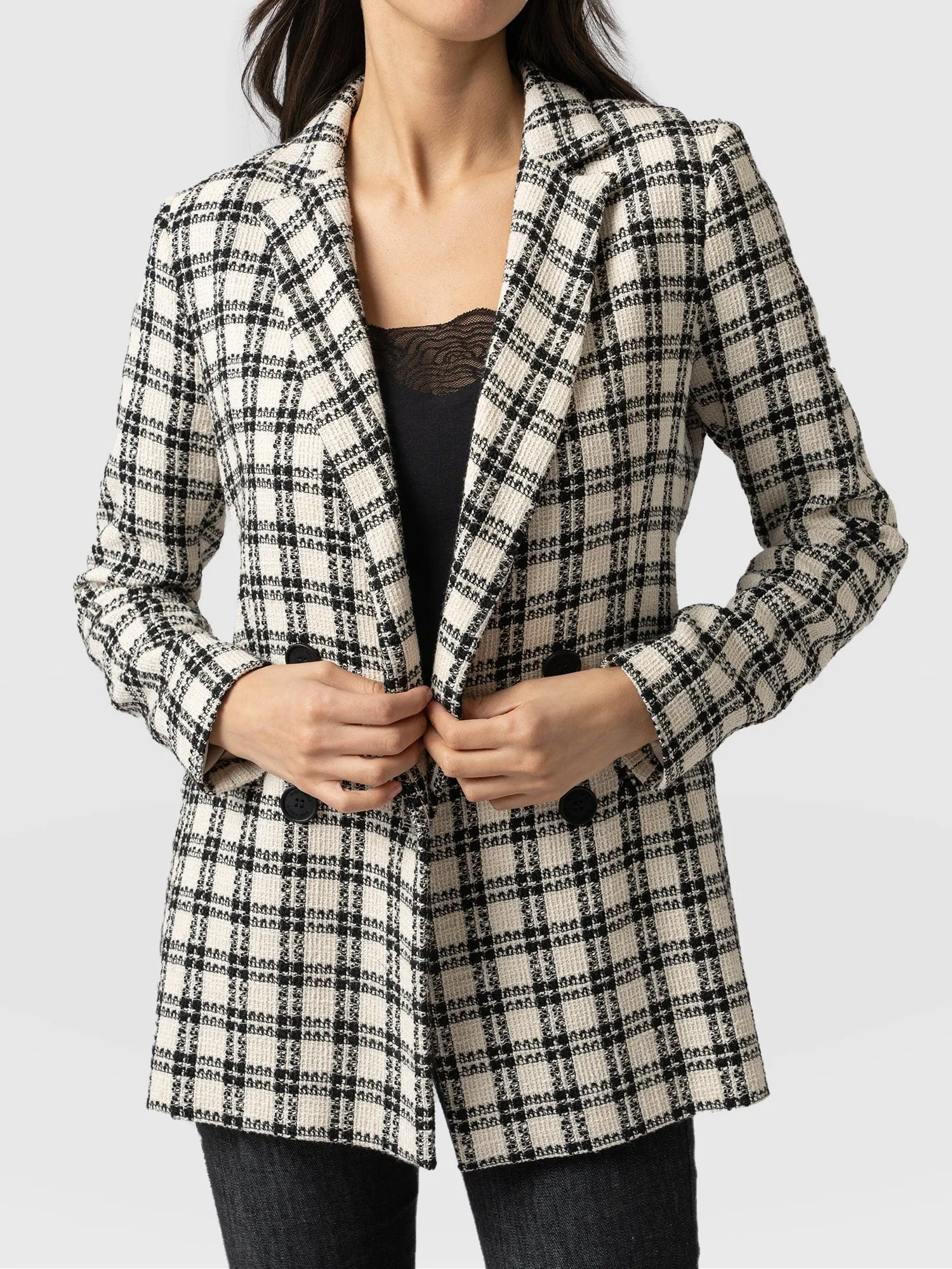 Cambridge Blazer - Black & Cream Check Bouclé