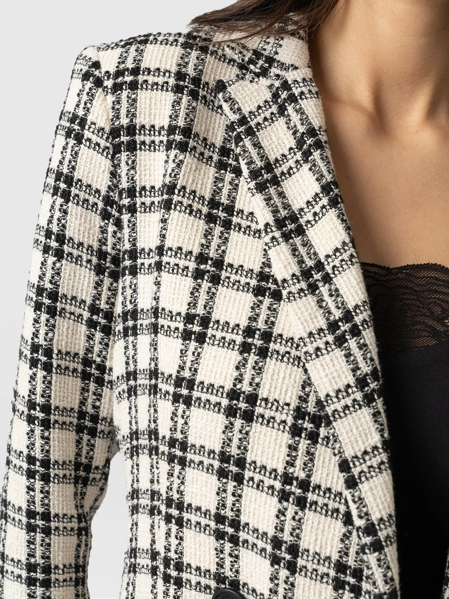 Cambridge Blazer - Black & Cream Check Bouclé