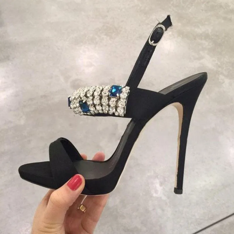 Casual Rhinestone Buckles Open Toe High Heel Sandals