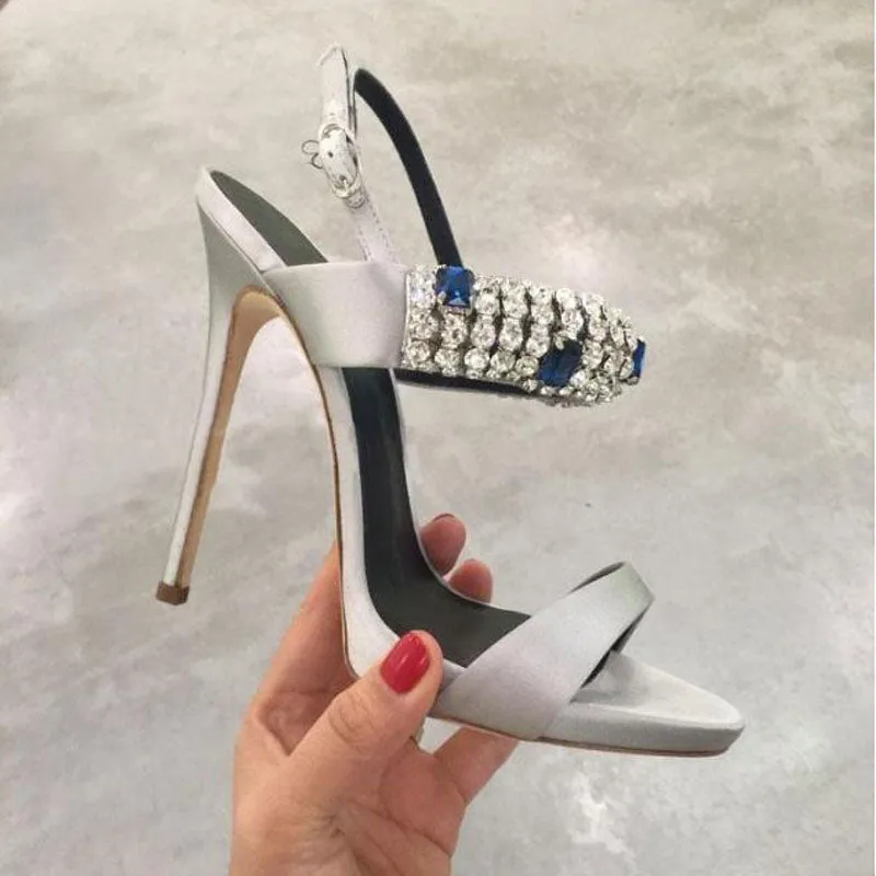 Casual Rhinestone Buckles Open Toe High Heel Sandals