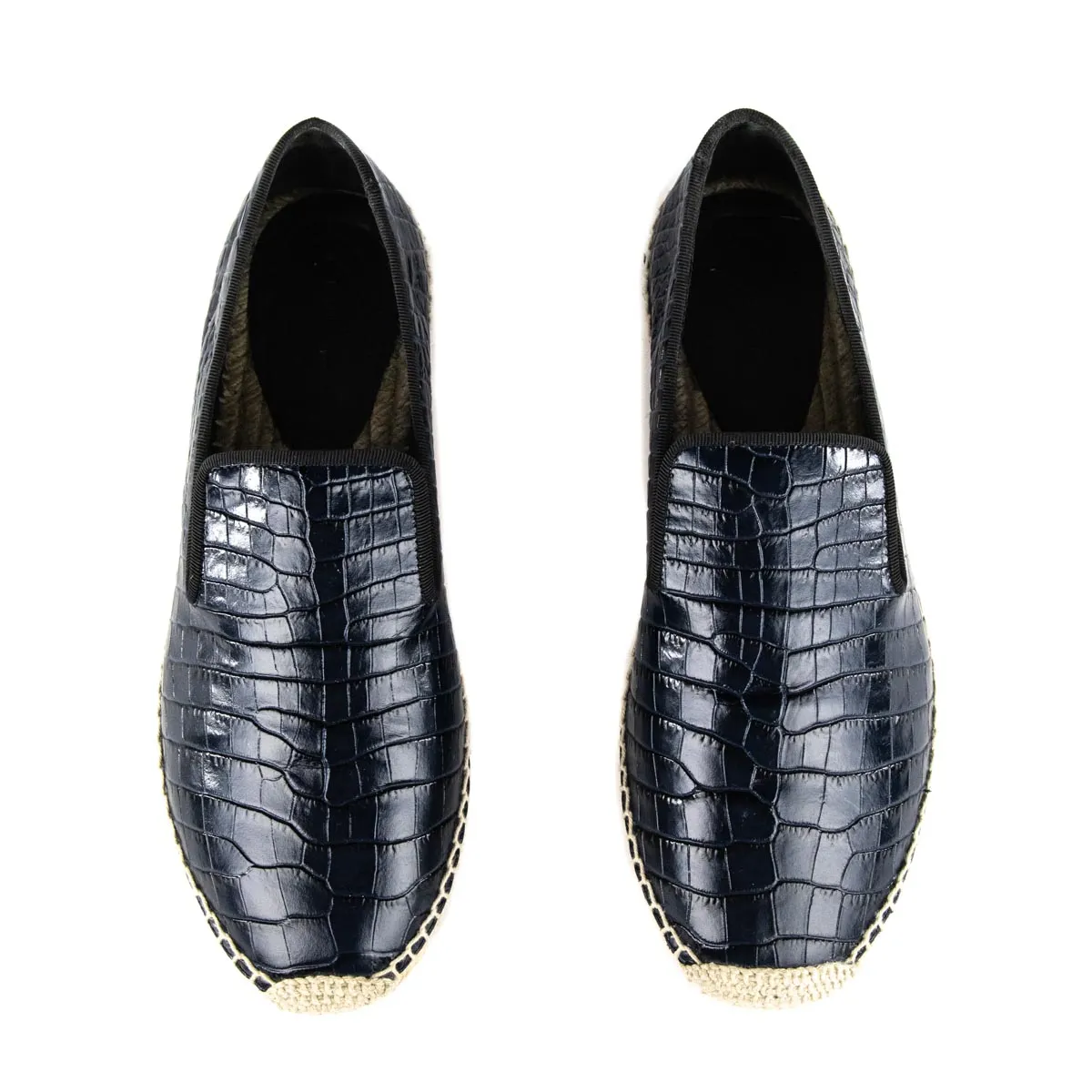 Celine Navy Patent Leather Crocodile Embossed Espadrilles Size 7 | EU 37