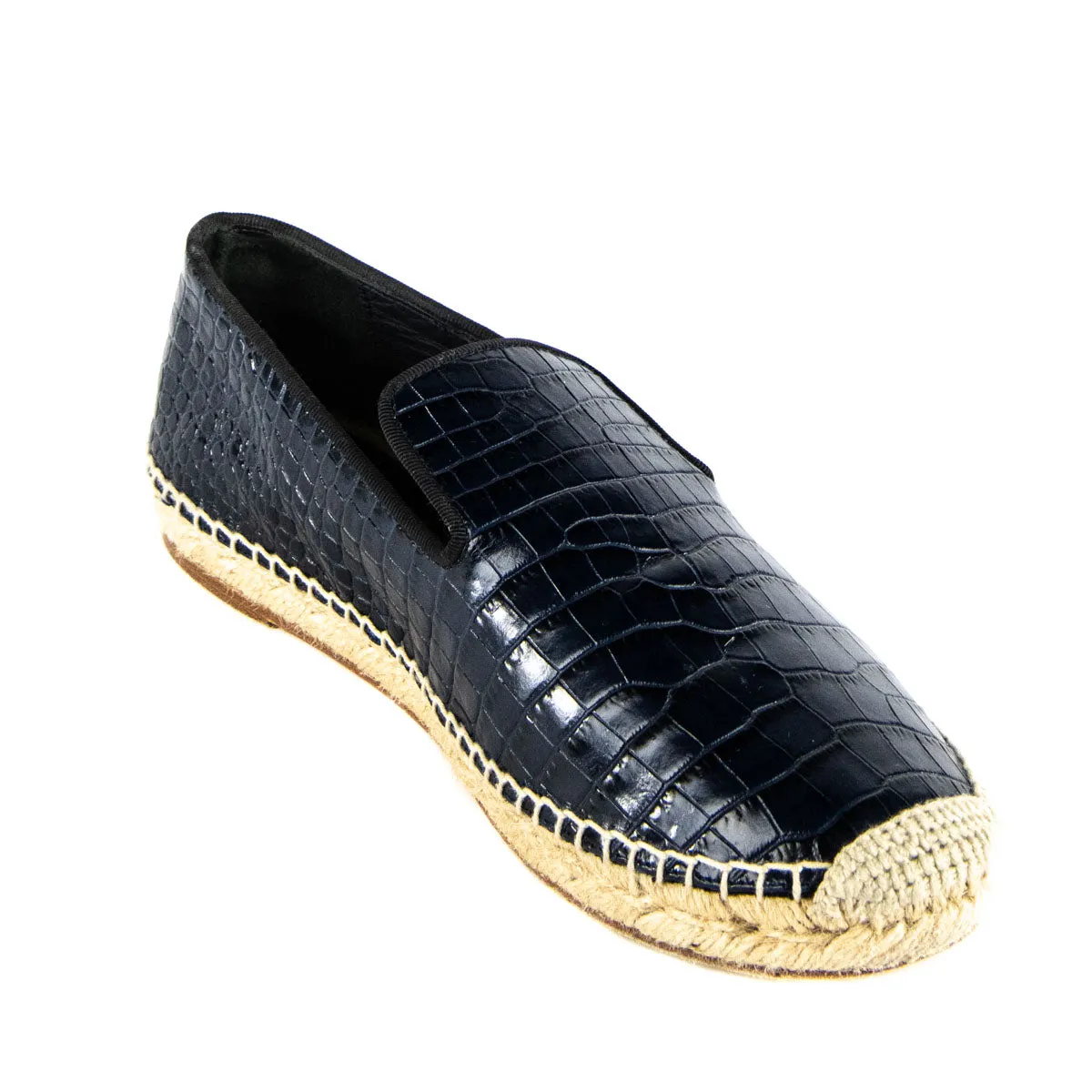 Celine Navy Patent Leather Crocodile Embossed Espadrilles Size 7 | EU 37