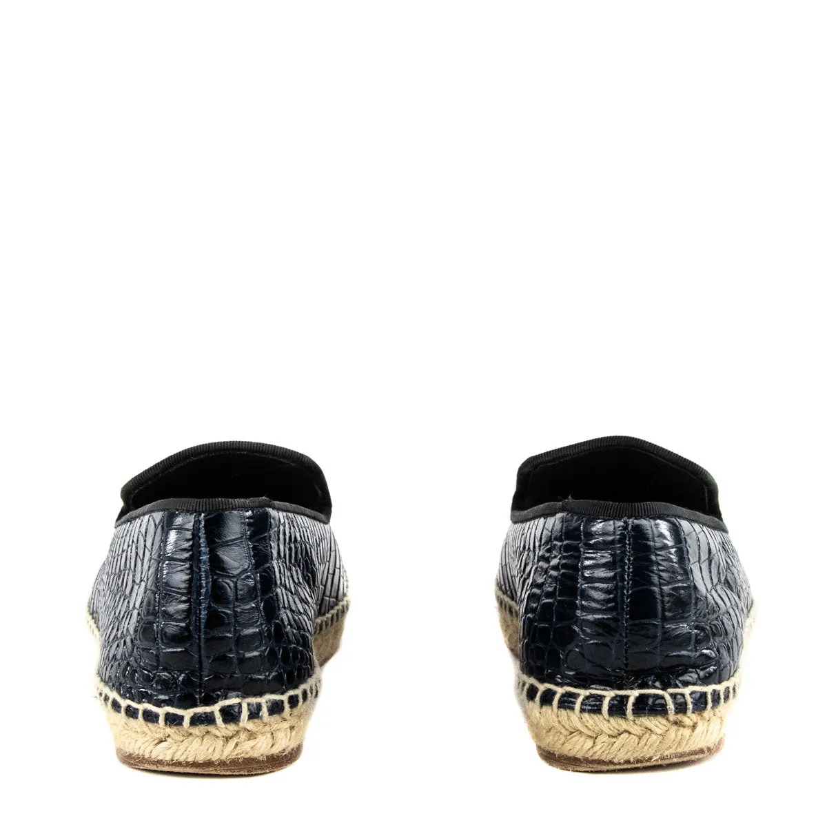 Celine Navy Patent Leather Crocodile Embossed Espadrilles Size 7 | EU 37