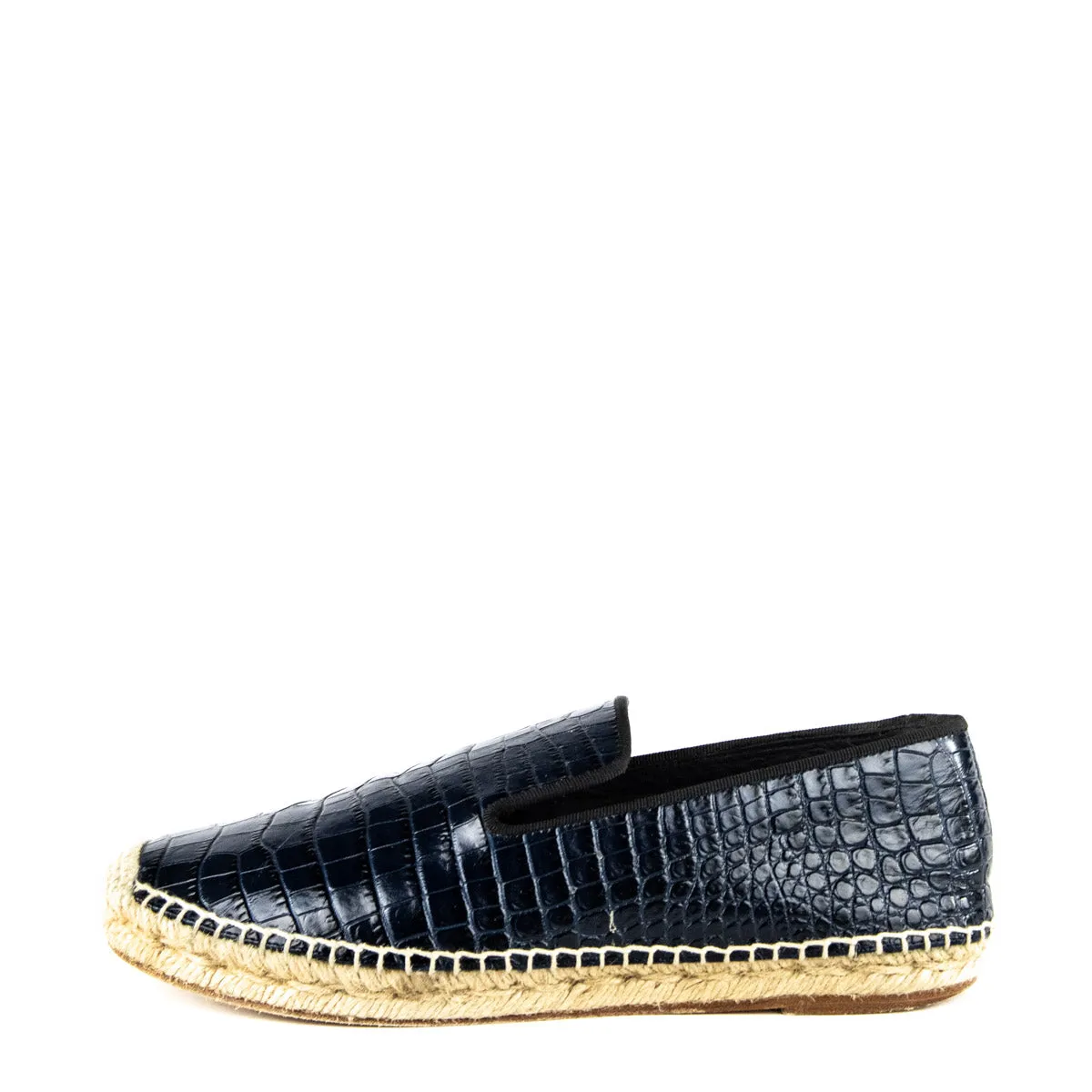 Celine Navy Patent Leather Crocodile Embossed Espadrilles Size 7 | EU 37