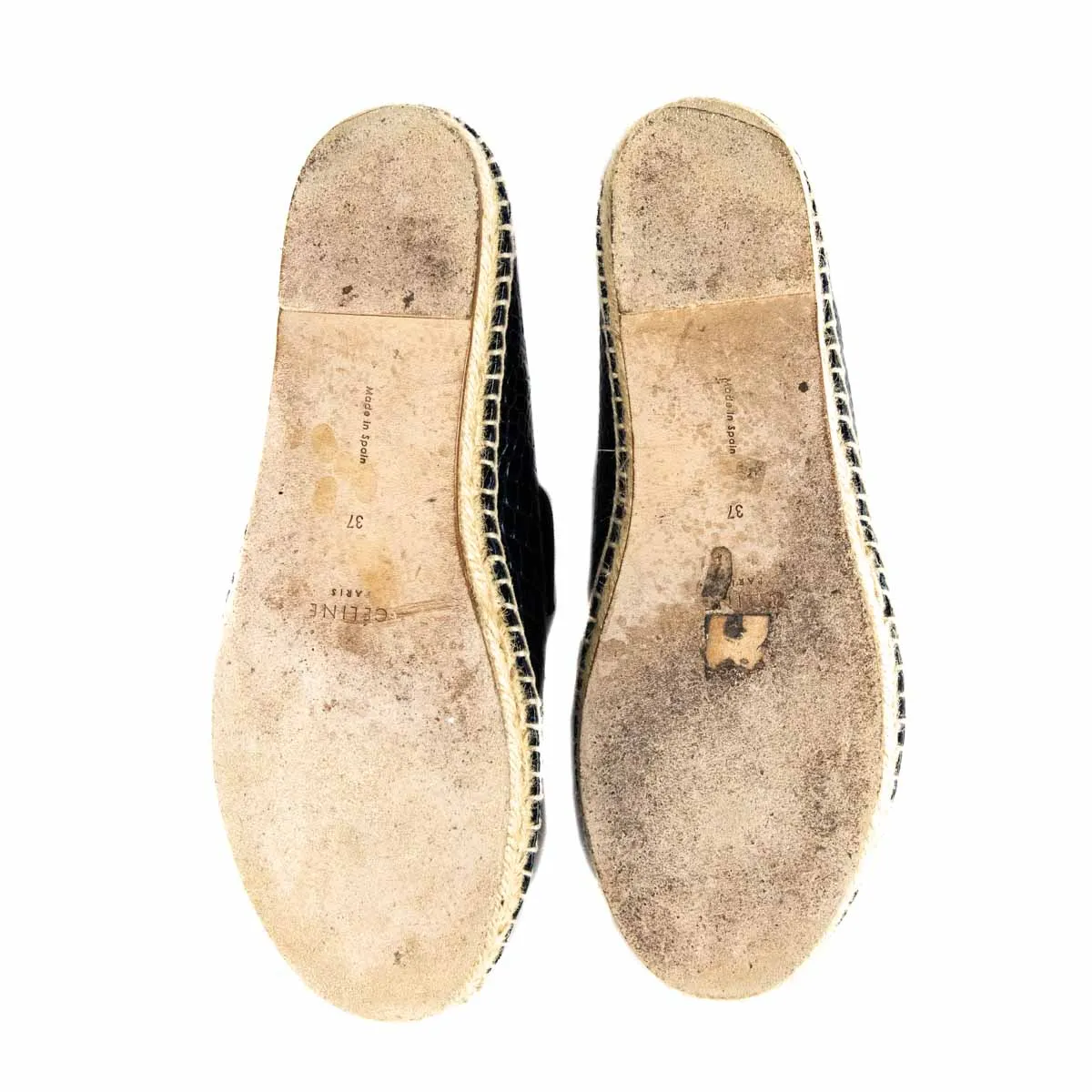 Celine Navy Patent Leather Crocodile Embossed Espadrilles Size 7 | EU 37