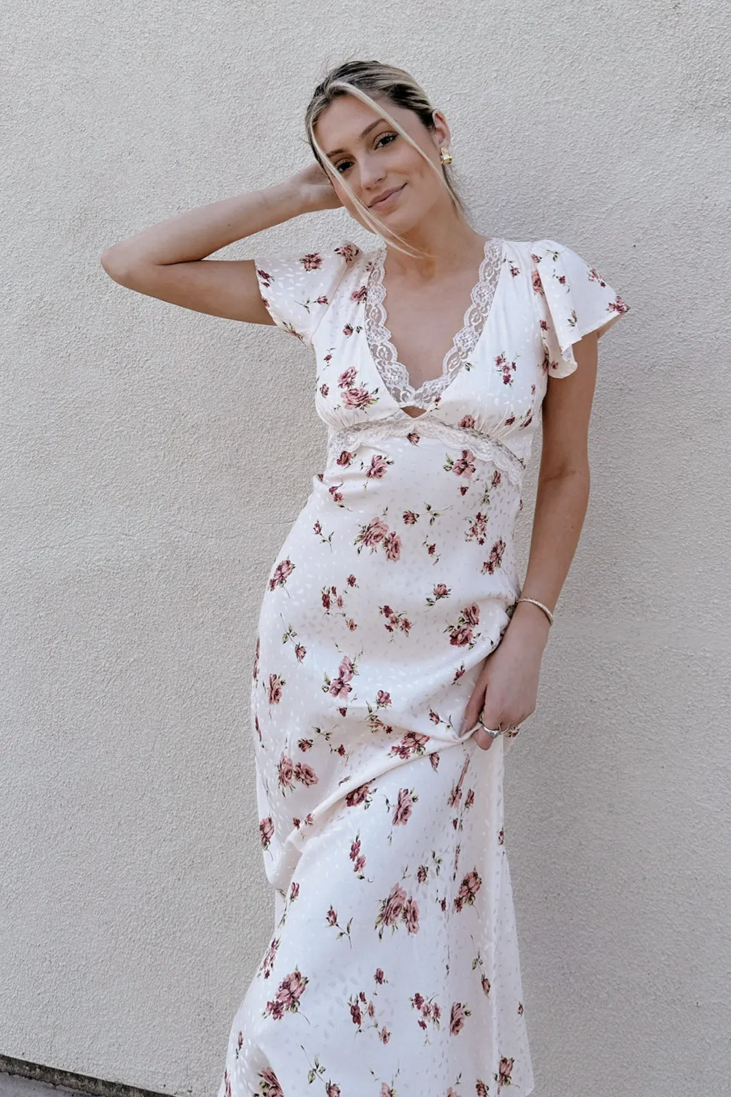 Charlo Satin   Lace Midi Dress