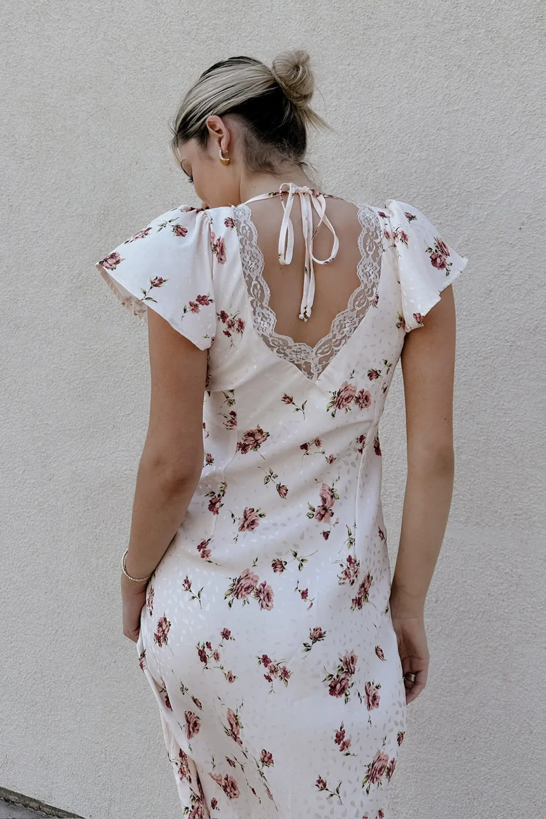 Charlo Satin   Lace Midi Dress