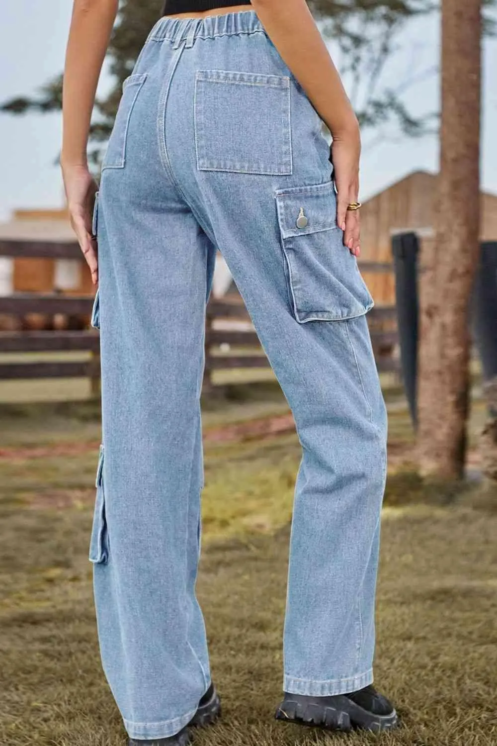 Chic Utilitarian Flap Pocket Cargo Jeans