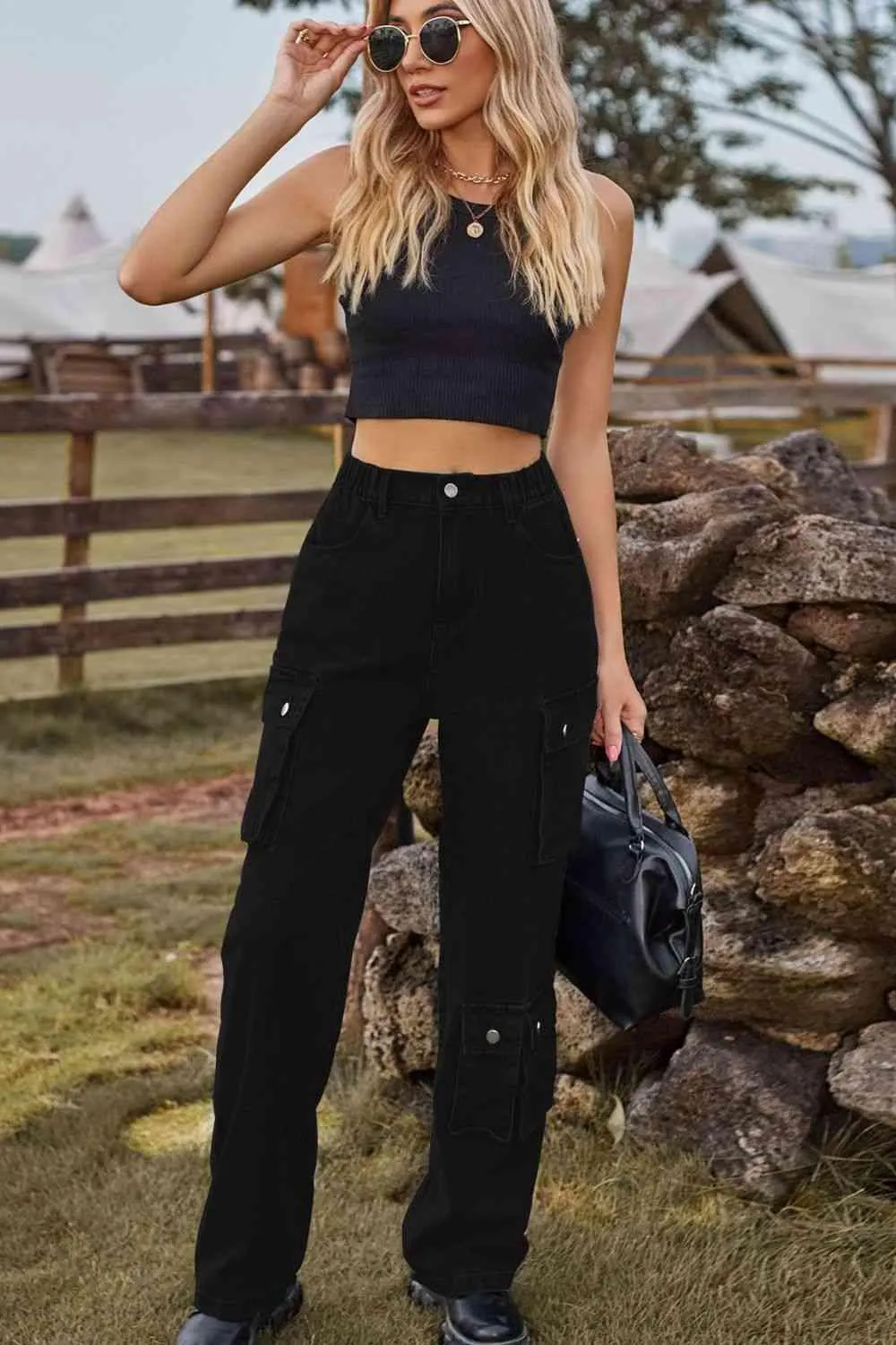 Chic Utilitarian Flap Pocket Cargo Jeans