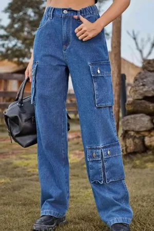 Chic Utilitarian Flap Pocket Cargo Jeans