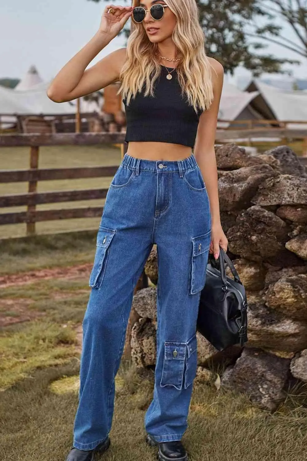 Chic Utilitarian Flap Pocket Cargo Jeans