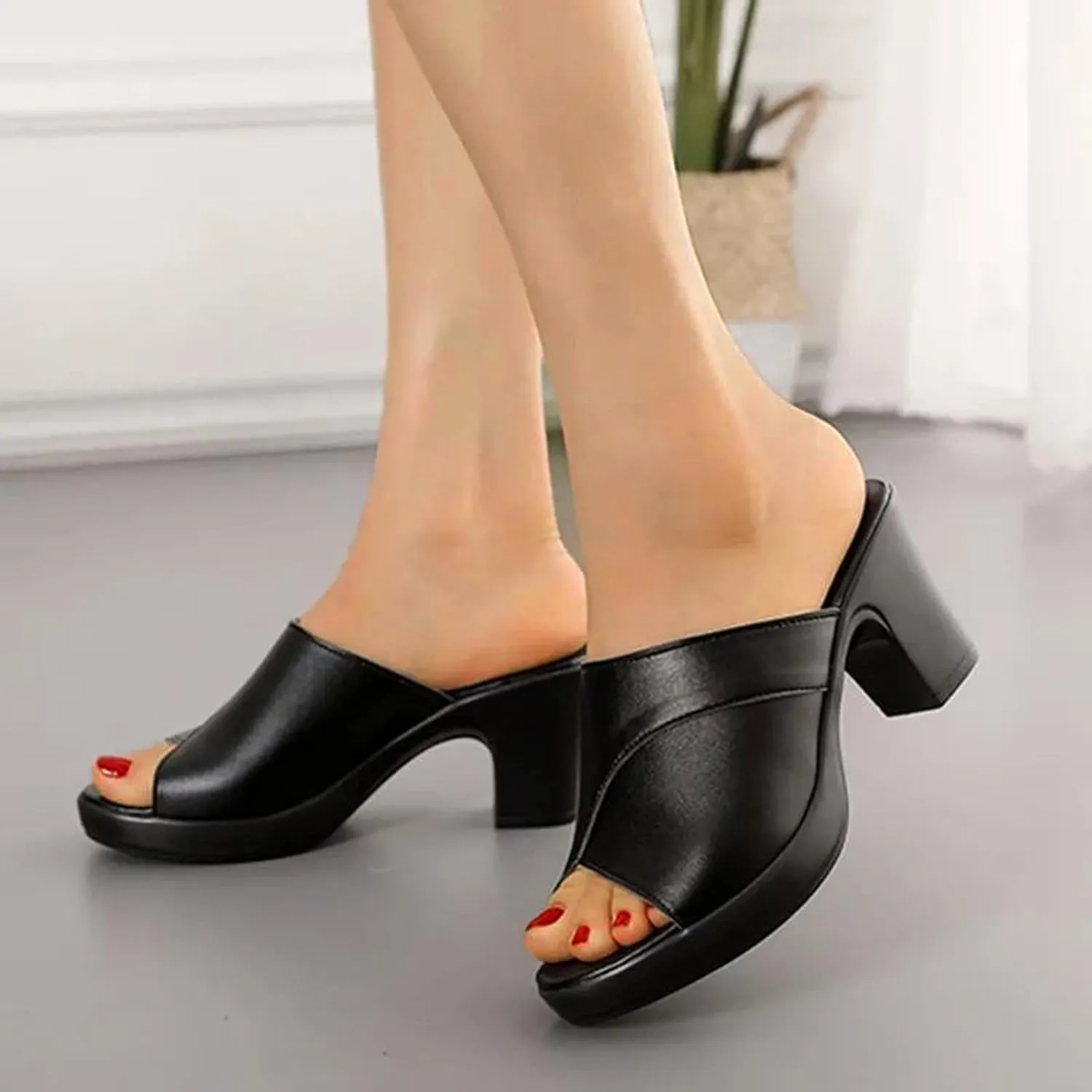 Chunky Heel Slide Womens Sandals Heels Platform Heel Open toe Sandals   B426680
