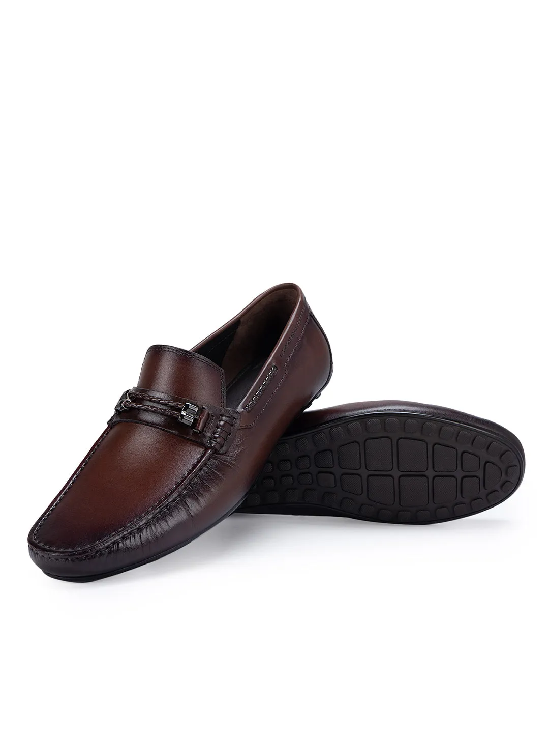 Coffee Braided Leather Moccasins