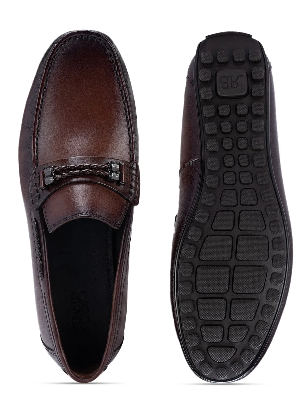 Coffee Braided Leather Moccasins