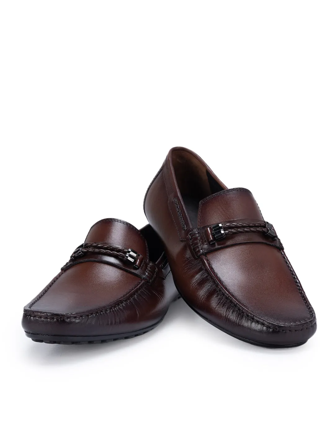 Coffee Braided Leather Moccasins