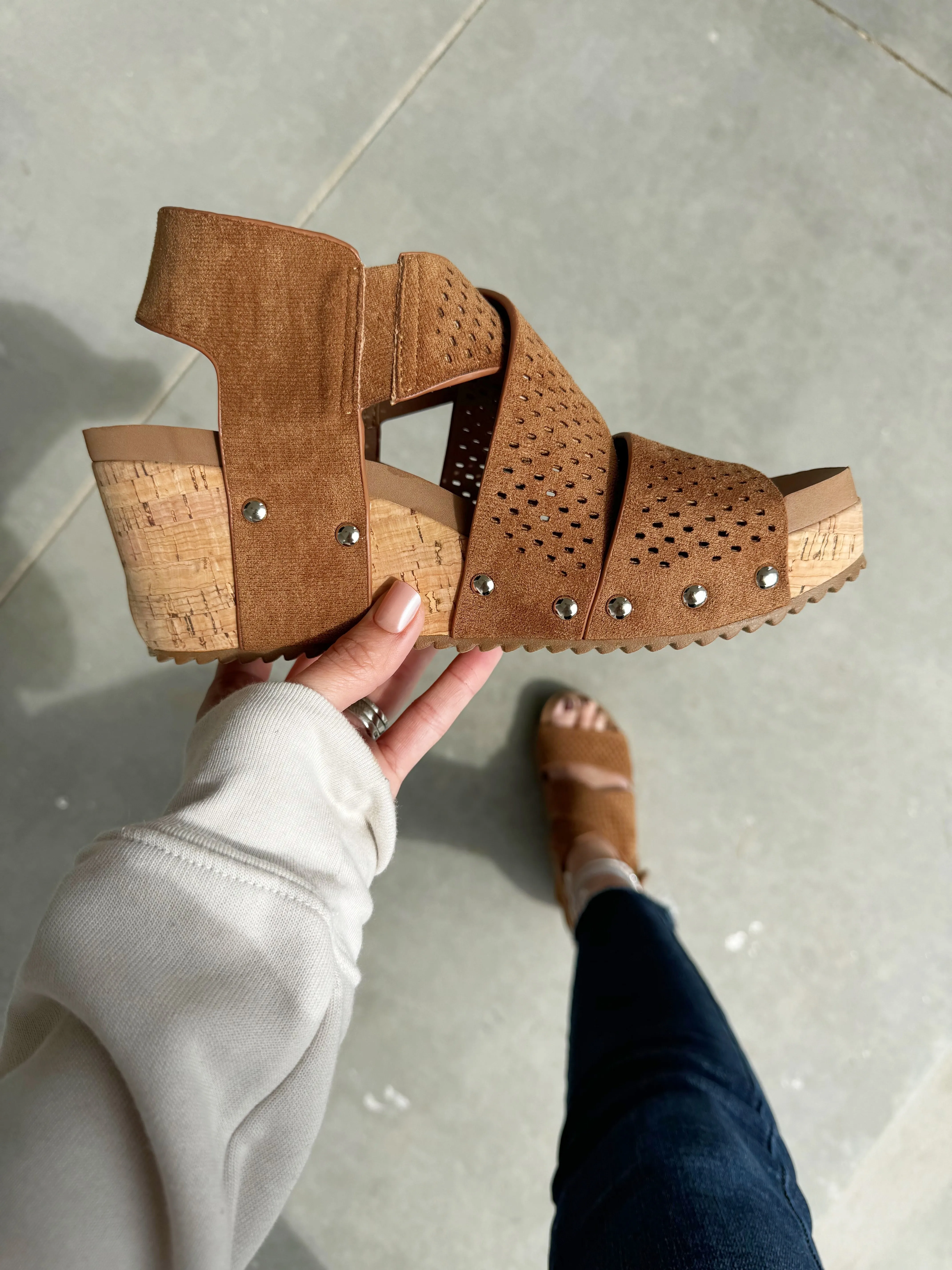 Corky's Guilty Pleasure Faux Suede Sandals in Tobacco